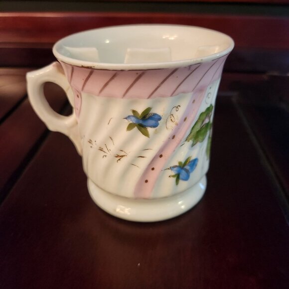 Antique Victorian Shaving Scuttle Mug with Hand-Painted Floral Design Farmhouse - Picture 2 of 7